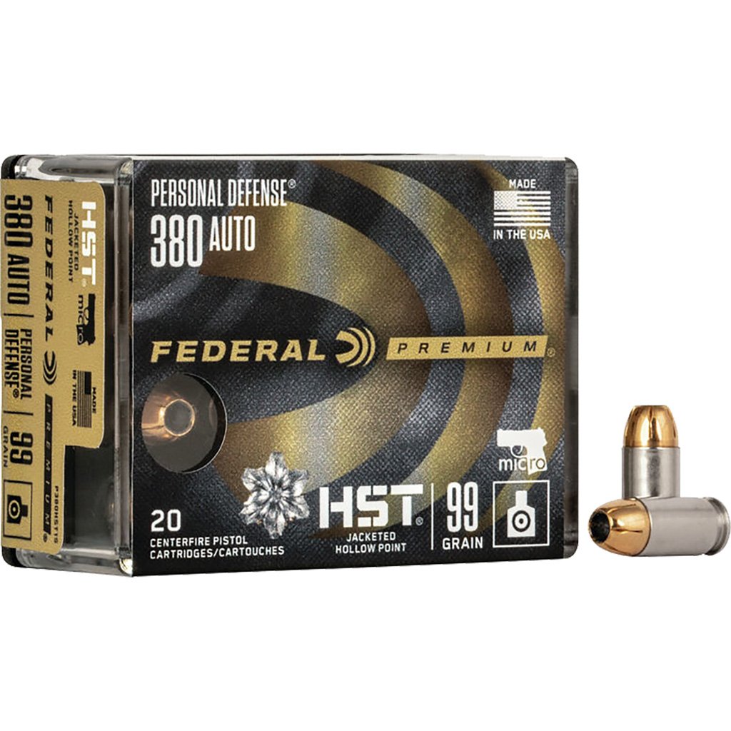 Federal Premium Personal Defense Handgun Ammo 380 ACP 99 gr. HST Micro JHP 20 rd.