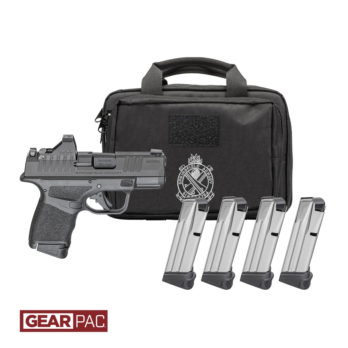SPRINGFIELD ARMORY HELLCAT OSP 9MM PISTOL U DOT GEAR PAC VIRIDIAN RFX11,BAG, 4 MAGS CALI COMP