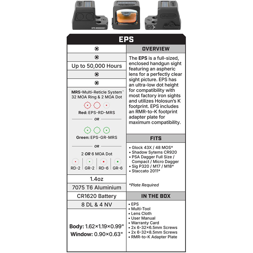 Holosun EPS Enclosed Pistol Red Dot Green 2 MOA Dot - Image 2